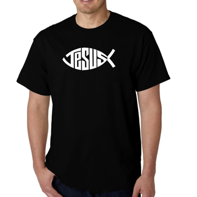 Men's Word Art T-shirt - Christian Jesus Name Fish Symbol