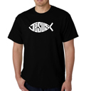 Black Medium Men's Word Art T-shirt - Christian Jesus Name Fish Symbol