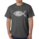 Gray XL Mens Word Art T-shirt - John 3:16 Fish Symbol