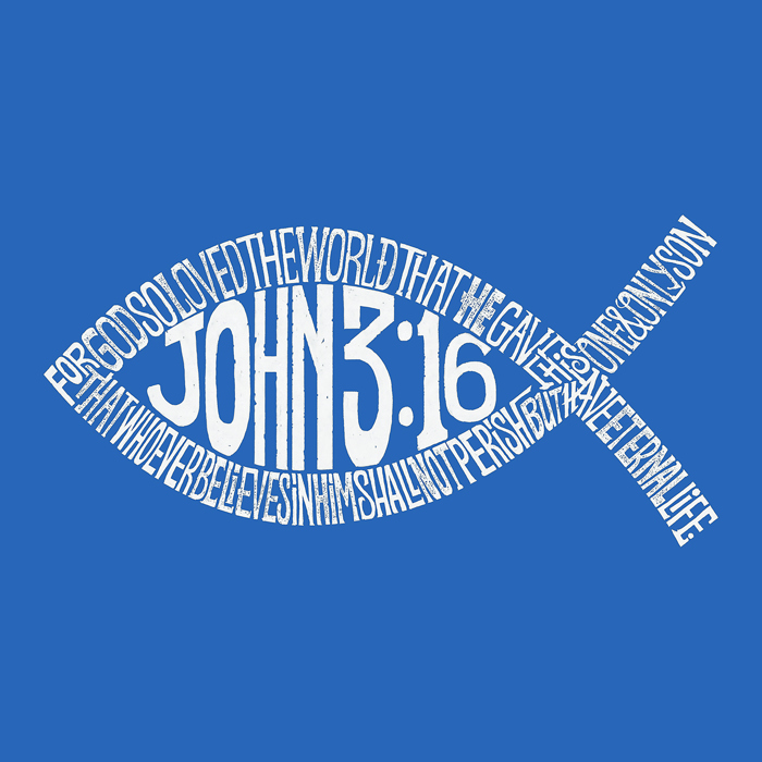 Men's Word Art T-shirt - John 3:16 Fish Symbol