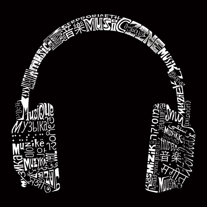 Mens Word Art T-shirt - HEADPHONES - LANGUAGES