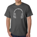 Gray XXL Mens Word Art T-shirt - HEADPHONES - LANGUAGES