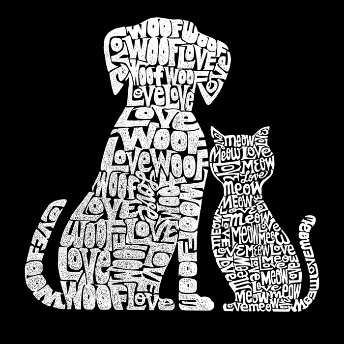 Mens Word Art T-shirt - Dogs and Cats