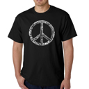 Black Medium Mens Word Art T-shirt - THE WORD PEACE IN 77 LANGUAGES
