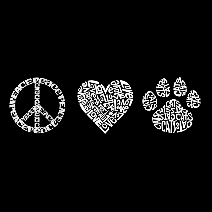 Mens Word Art T-shirt - Peace Love Cats