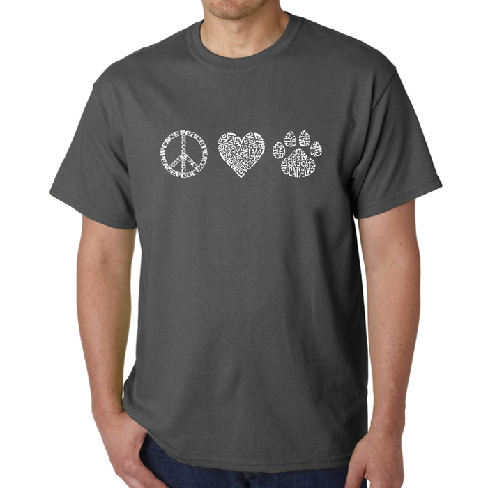 Mens Word Art T-shirt - Peace Love Cats