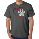 Gray Medium Paw Heart - Mens Word Art T-Shirt
