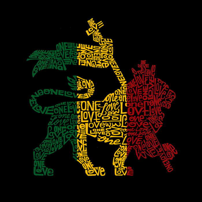Mens Word Art T-shirt - Rasta Lion - One Love