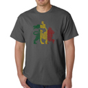 Gray Small Mens Word Art T-shirt - Rasta Lion - One Love
