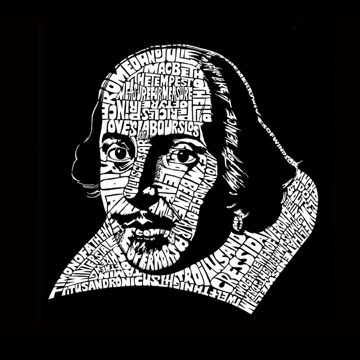 Mens Word Art T-shirt - THE TITLES OF ALL OF WILLIAM SHAKESPEARE'S COMEDIES & TRAGEDIES