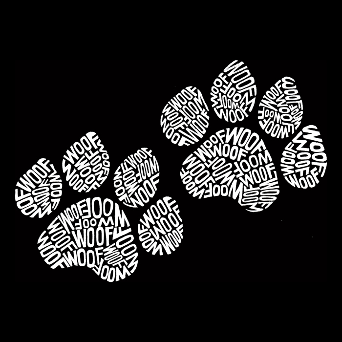 Mens Word Art T-shirt - Woof Paw Prints