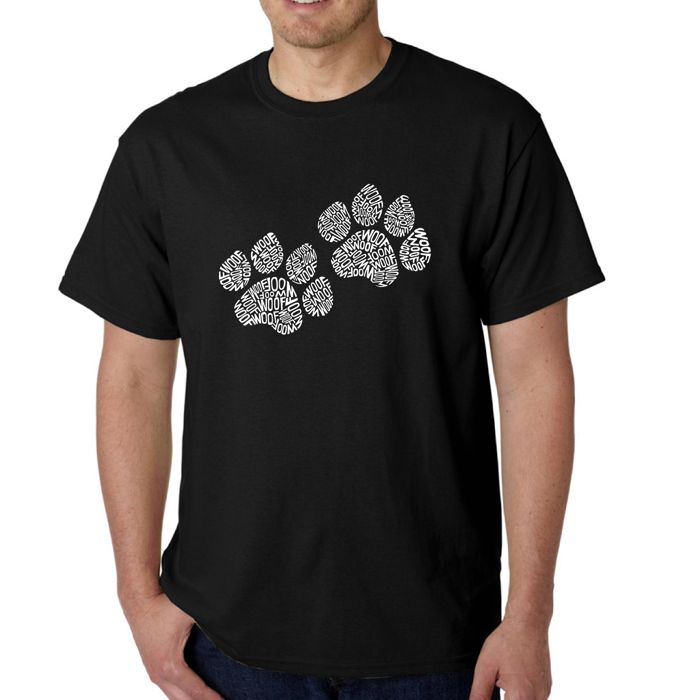 Mens Word Art T-shirt - Woof Paw Prints