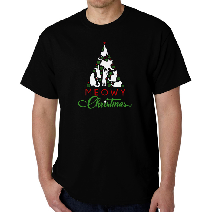 Meowy Christmas Tree - Mens Word Art T-Shirt