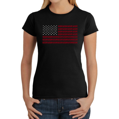 Women's Word Art T-Shirt - USA Flag