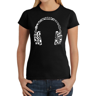 Women's Word Art T-Shirt - Music Note Headphones