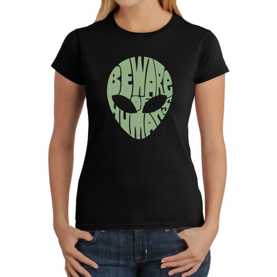 Women's Word Art T-Shirt - Beware of Humans