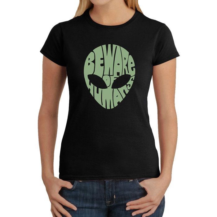Women's Word Art T-Shirt - Beware of Humans