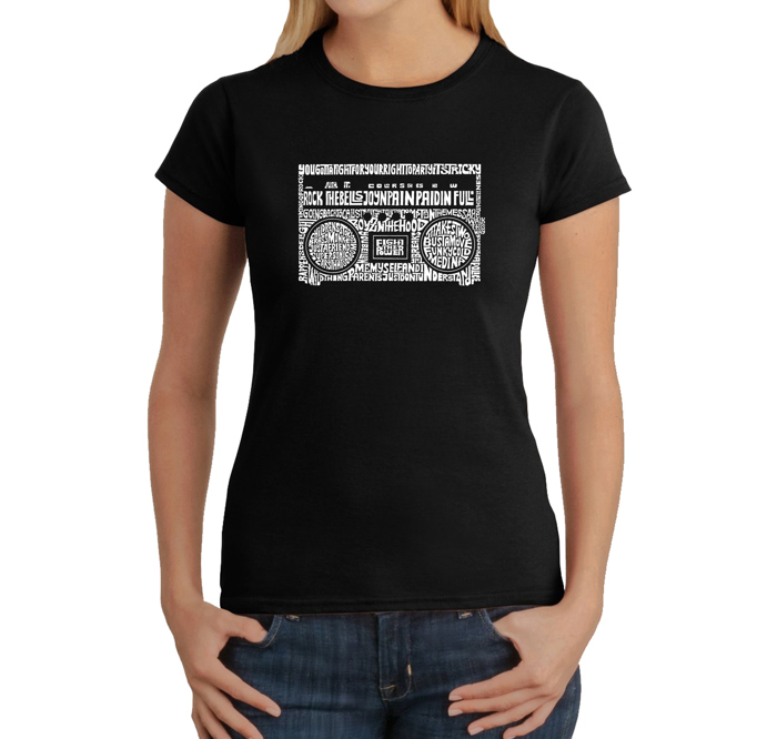 Women's Word Art T-Shirt - Greatest Rap Hits of The 1980's