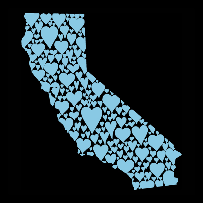 Women's Word Art T-Shirt - California Hearts