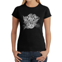 Black Small Women's Word Art T-Shirt - Cat Face