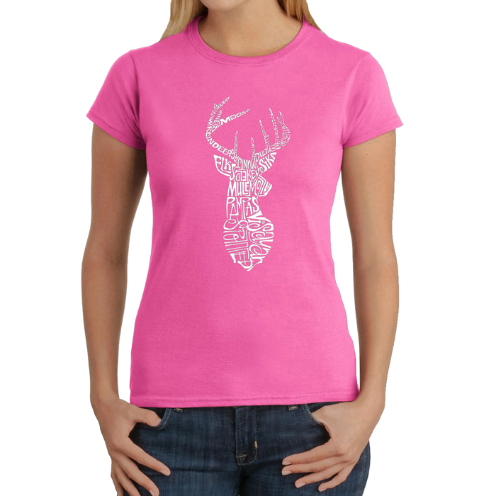 Women's Word Art T-Shirt - Types of Deer