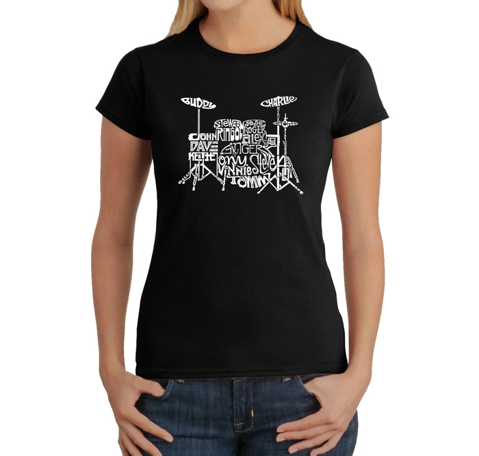 Women's Word Art T-Shirt - Drums