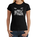 Black X-Small Women's Word Art T-Shirt - Drums