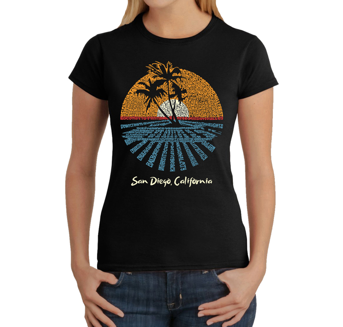 Women's Word Art T-Shirt - Cities In San Diego