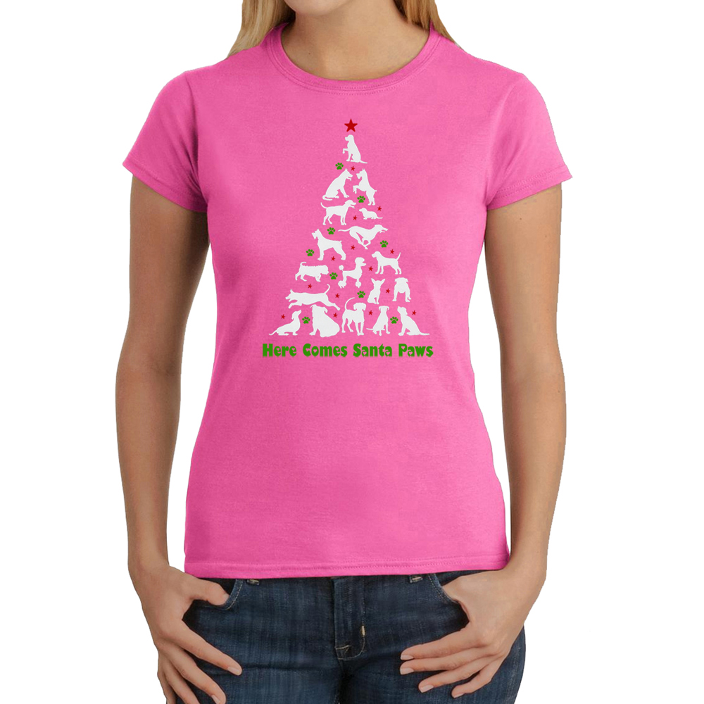 Here Comes Santa Paws - Women's Word Art T-Shirt