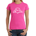 Pink X-Small Women's Word Art T-Shirt - Finger Heart