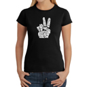 Black Large Women's Word Art T-Shirt - PEACE FINGERS