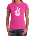 Pink Medium Women's Word Art T-Shirt - PEACE FINGERS