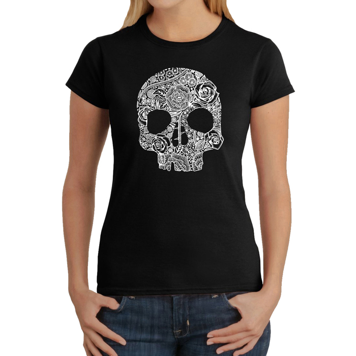 Women's Word Art T-Shirt - Flower Skull