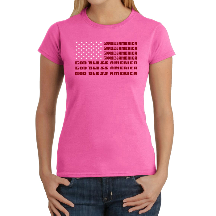 Women's Word Art T-Shirt - God Bless America