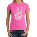 Pink XL Peace Finger Notes - Women's Word Art T-Shirt