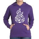 Purple XL Music Notes Guitar - Women's Word Art Hooded Sweatshirt