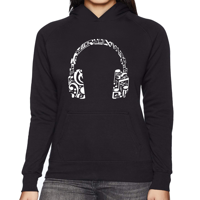 Music Note Headphones - Women's Word Art Hooded Sweatshirt