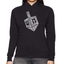 Black Medium Hanukkah Dreidel - Women's Word Art Hooded Sweatshirt