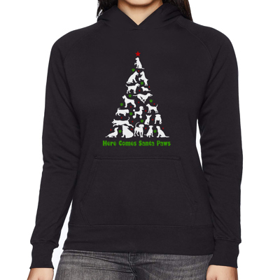 Here Comes Santa Paws - Women's Word Art Hooded Sweatshirt