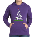 Purple Large Here Comes Santa Paws - Women's Word Art Hooded Sweatshirt