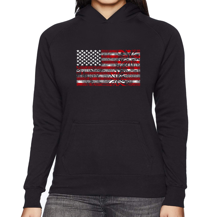 Fireworks American Flag - Women's Word Art Hooded Sweatshirt