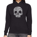 Black Medium Flower Skull - Women's Word Art Hooded Sweatshirt