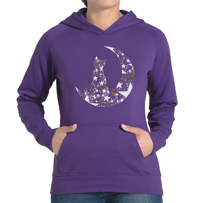 Cat Sitting On Moon - Women's Word Art Hooded Sweatshirt