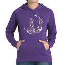 Purple Medium Cat Sitting On Moon - Women's Word Art Hooded Sweatshirt