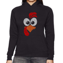 Black Small Turkey Face - Women's Word Art Hooded Sweatshirt