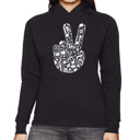Black XXL Peace Finger Notes - Women's Word Art Hooded Sweatshirt