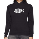 Black XL Christian Jesus Name Fish Symbol - Women's Word Art Hooded Sweatshirt
