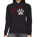 Black Large Paw Heart - Women's Word Art Hooded Sweatshirt