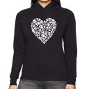 Black XXL Paw Prints Heart - Women's Word Art Hooded Sweatshirt