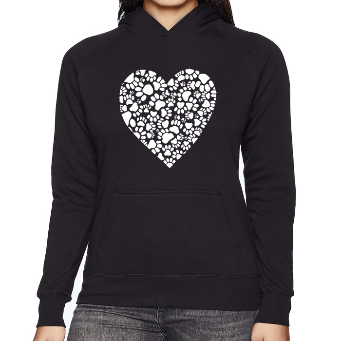 Paw Prints Heart - Women's Word Art Hooded Sweatshirt